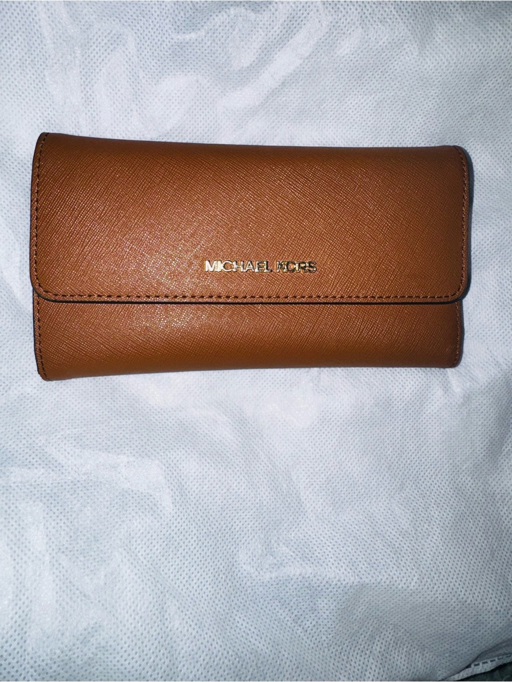 Michael Kors Tan Saffiano Leather Long Wallet with Gold Logo- LIKE NEW